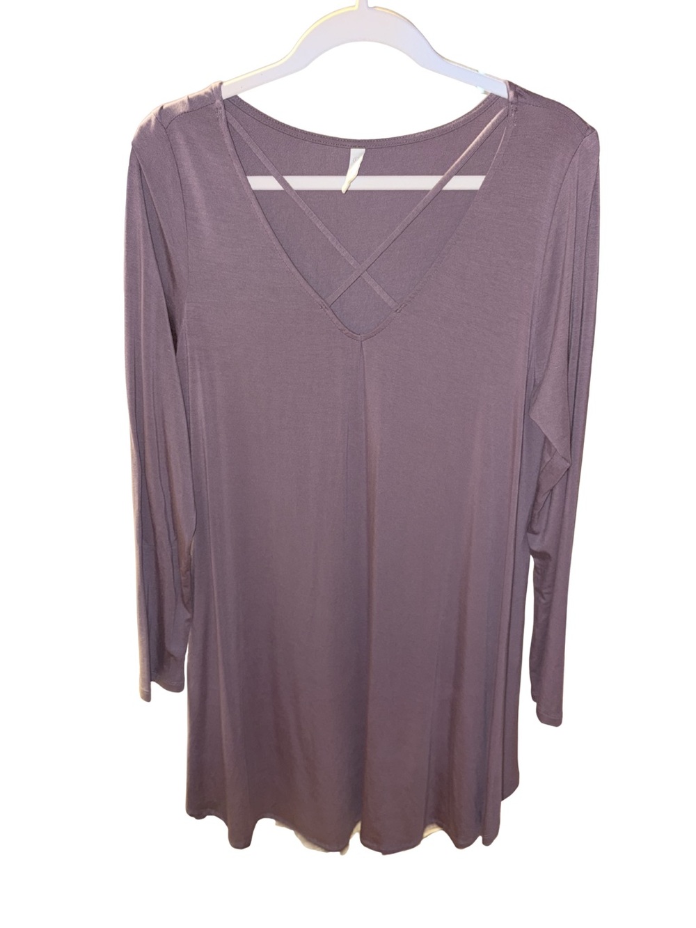 Large Wishlist Mauve Long Sleeve V-Neck Tunic with Crisscross Detail